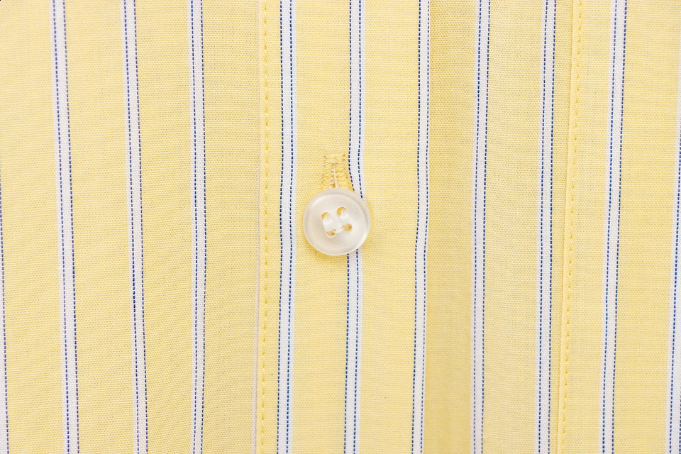 TRAFZA Women Casual Butter Yellow Shirt Striped Lapel Buttons Loose Shirt 2025 Spring Holidays High Street Versatile Shirts 250411