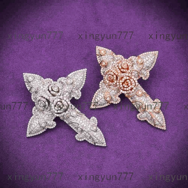 GRA D Color Moissanite Iced Out Mens Cluster Flower Rose Cross Pendant With 925 Sterling Silver Pass Diamond Tester