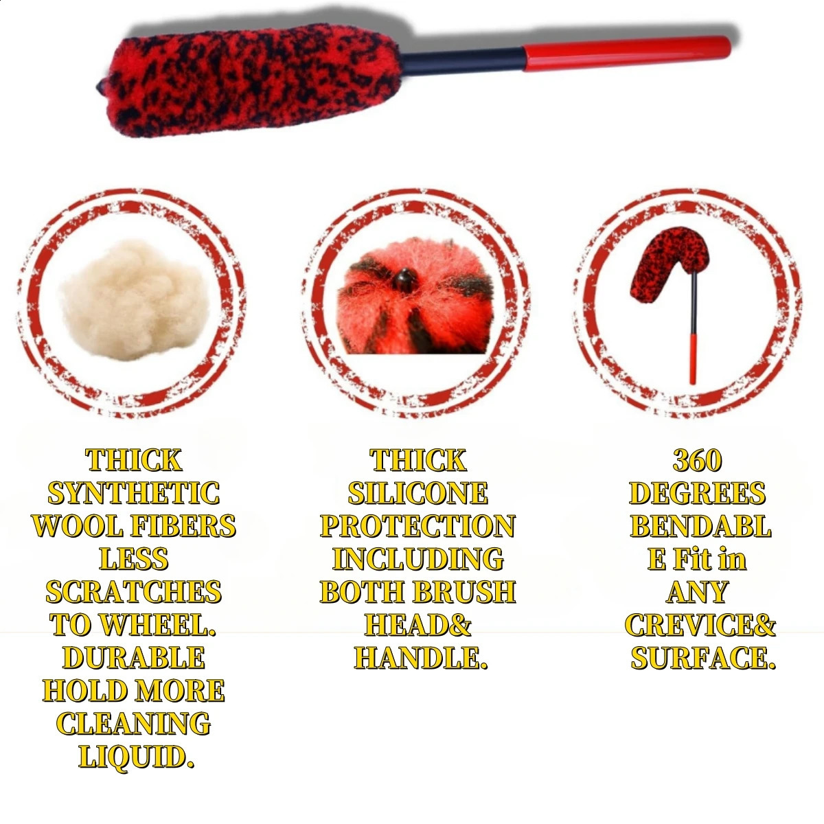 Car wheel detail brush bendable felt car cleaning tool used for wheels and tires easy to clean difficult reach 250407