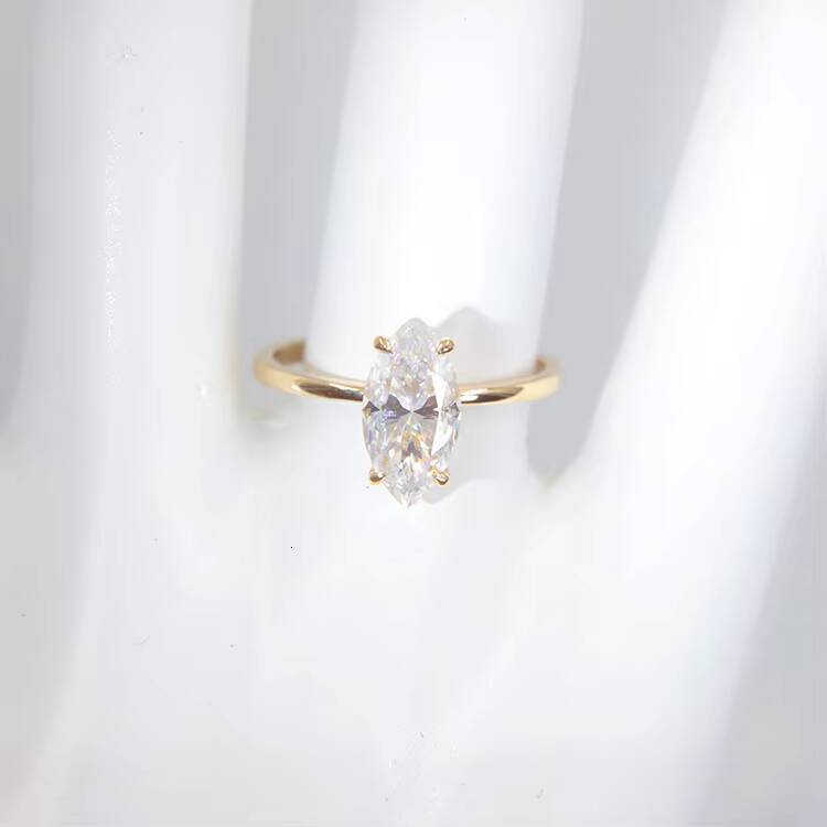 Hot Sale 14K Solid Gold Yellow Engagement Ring 1ct Marquise Cut Moissanite Rings Jewelry