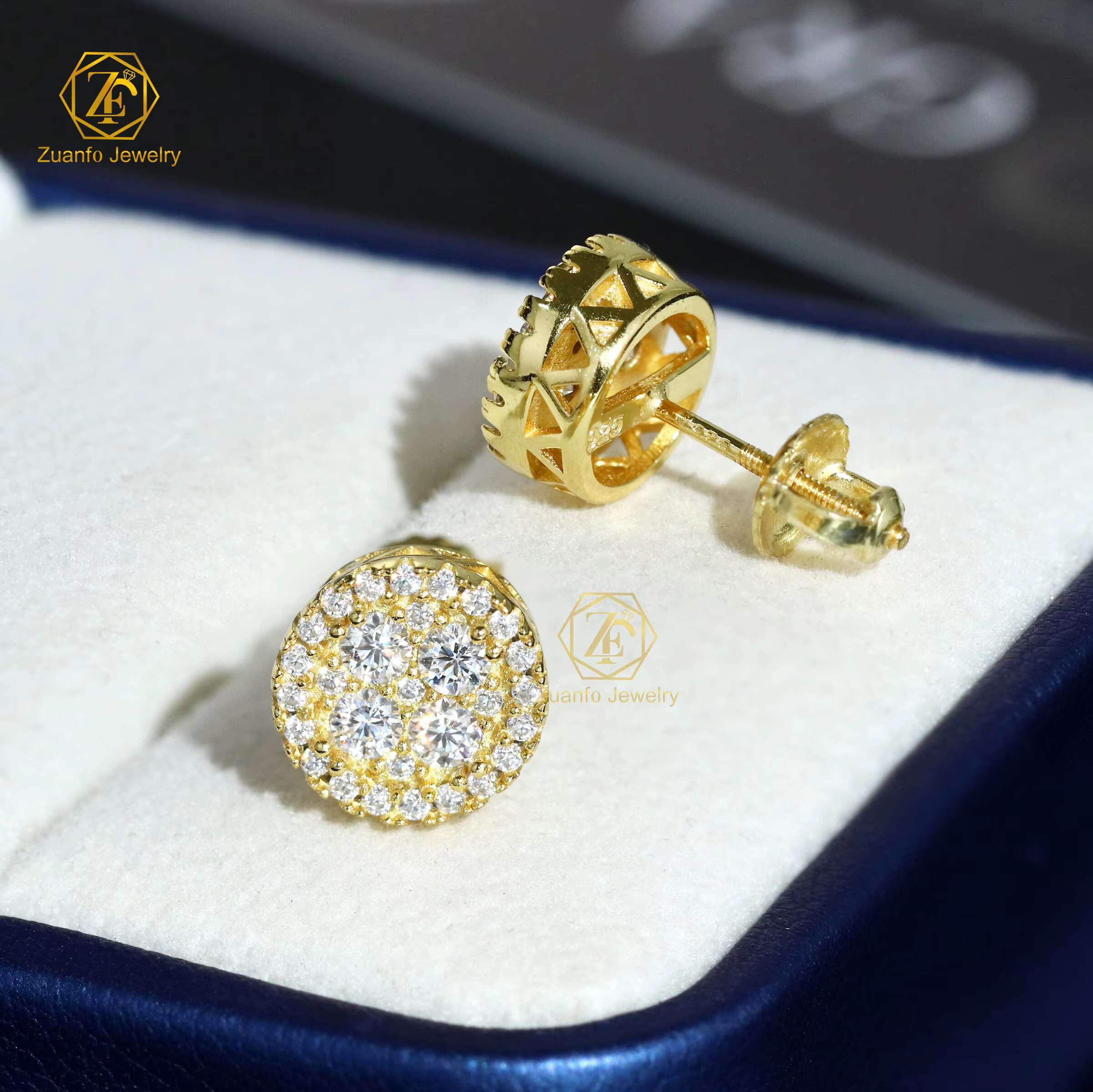 New Design 925 Sterling Silver VVS Diamond Moissanite Earrings Hiphop Style Flower Design Studs for Men Women for Gifts Parties