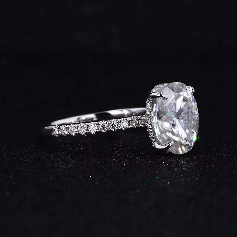 Hidden Halo Jewelry 14K/18K White Gold Brilliant Oval Shaped Moissanite Womens Engagement Rings
