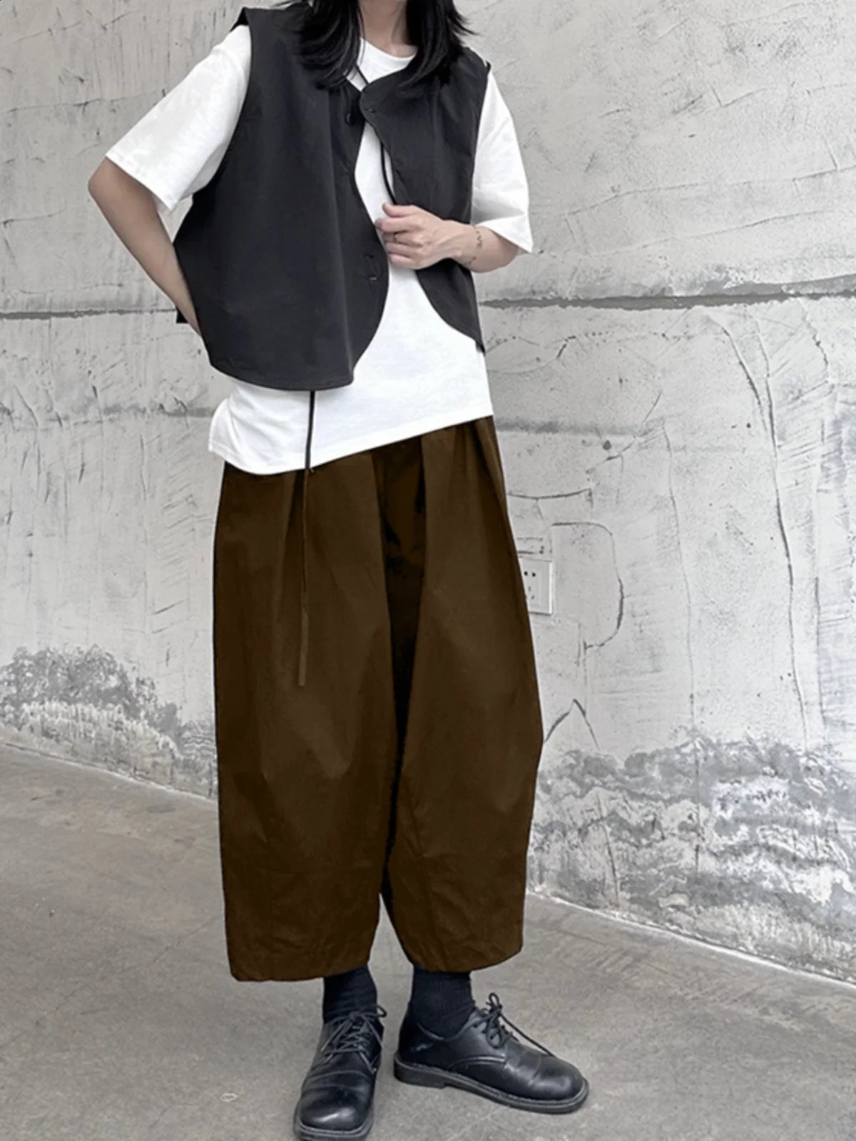 GetSpring Women Pant Capris Autumn Cotton Linen Wide Leg Bloomers Fashion All Match Loose Casual Ankle-Length Trousers 250411