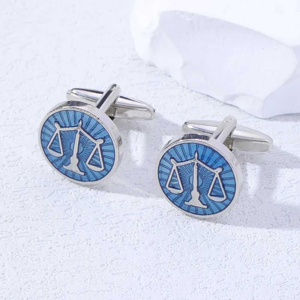 2024 Blue Paint Balance Scale Round Cufflinks Lawyer Set Mens Shirt Accessories High Quality Alloy Cufflinks Business GiftsT250412