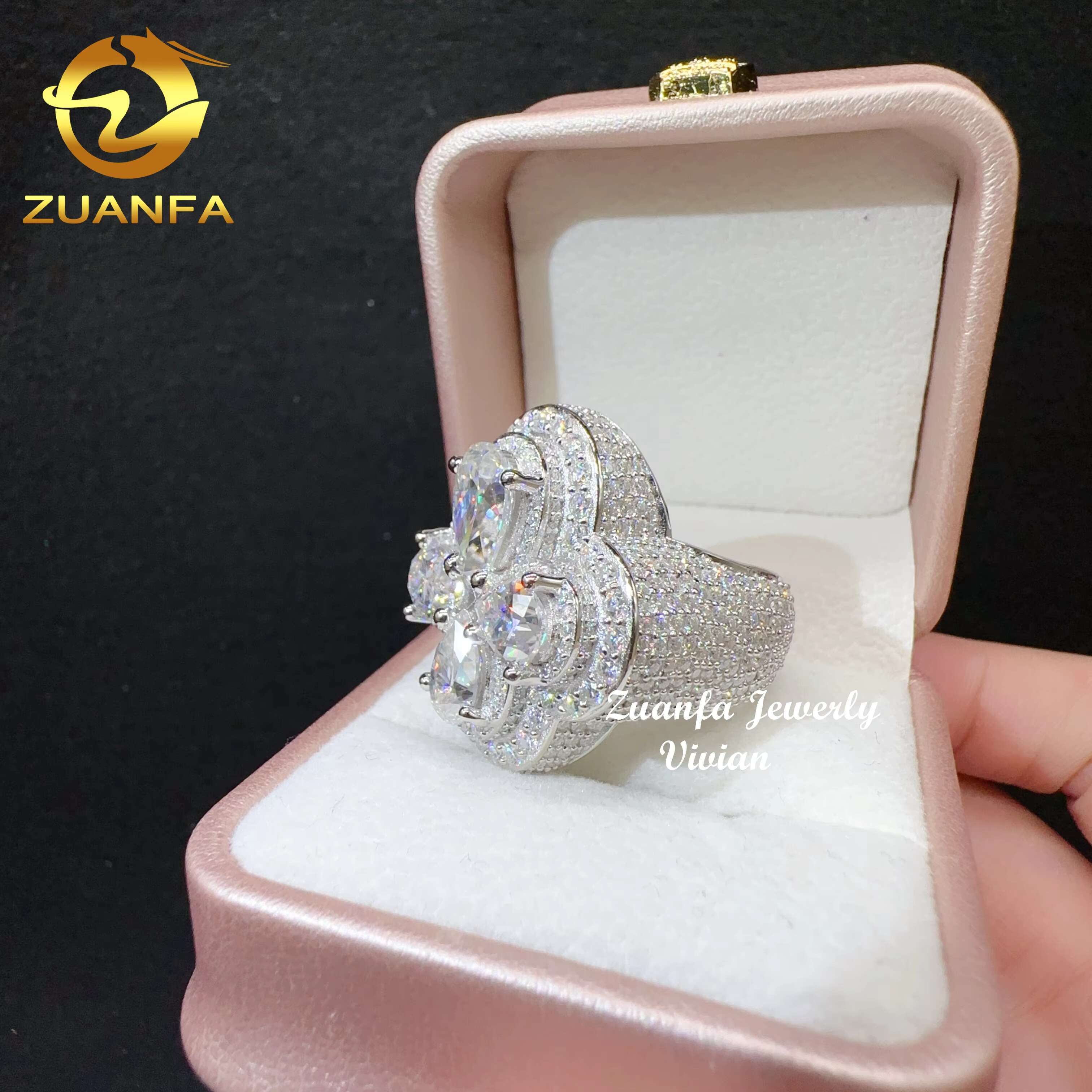 Hip Hop Jewelry Custom Ring Sterling Silver 925 Vvs Moissanite Iced Out Hip Hop Jewelry Fancy Shape Men Diamond Rings