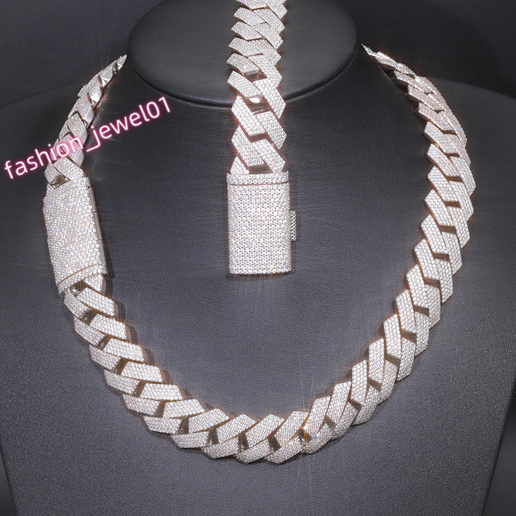 Moissanite Necklace 20mm Hip Hop Jewelry S925 Sterling Silver Bracelet Men Women VVS Iced Out Cuban Link Chain