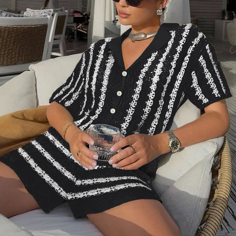 Country-Inspired Womens Festive Event Attire Stylish Autumnal Jumpsuits with Bold Stripes---NBL105 black and white