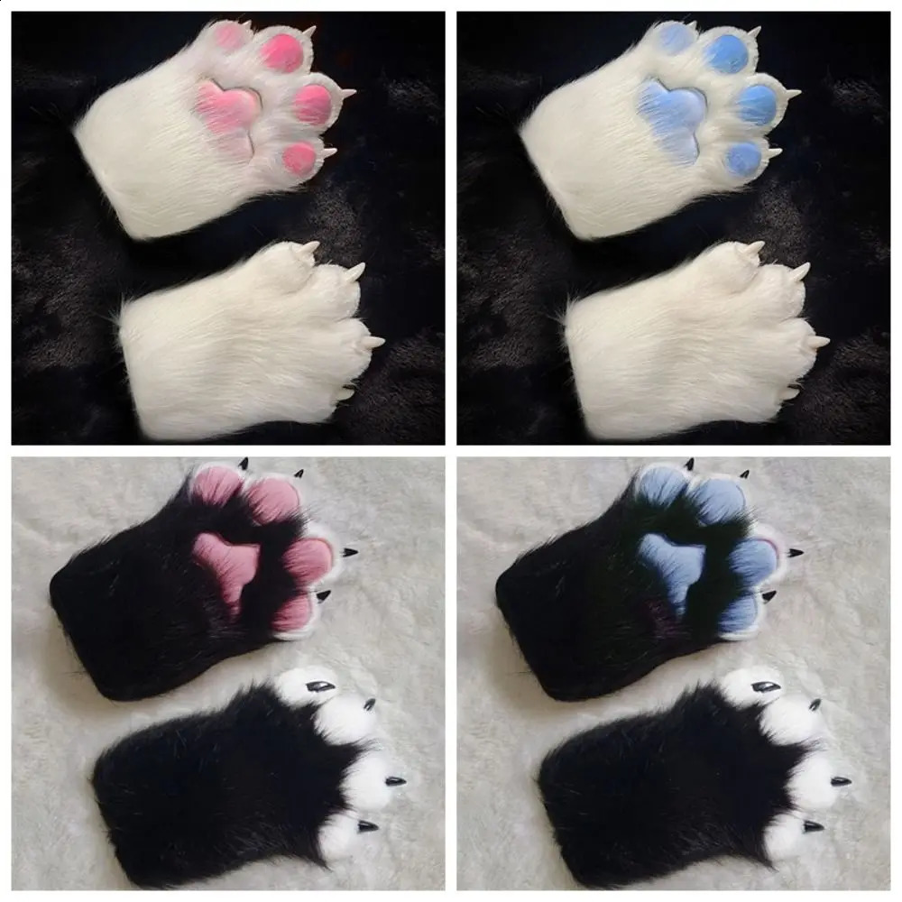 Fashion Cartoon Cosplay Costume Gloves Furry Squeaky Kig Plush Cat Paw Gloves Fursuit Kigurumi Thicken Cat Claw Mittens Party 250408