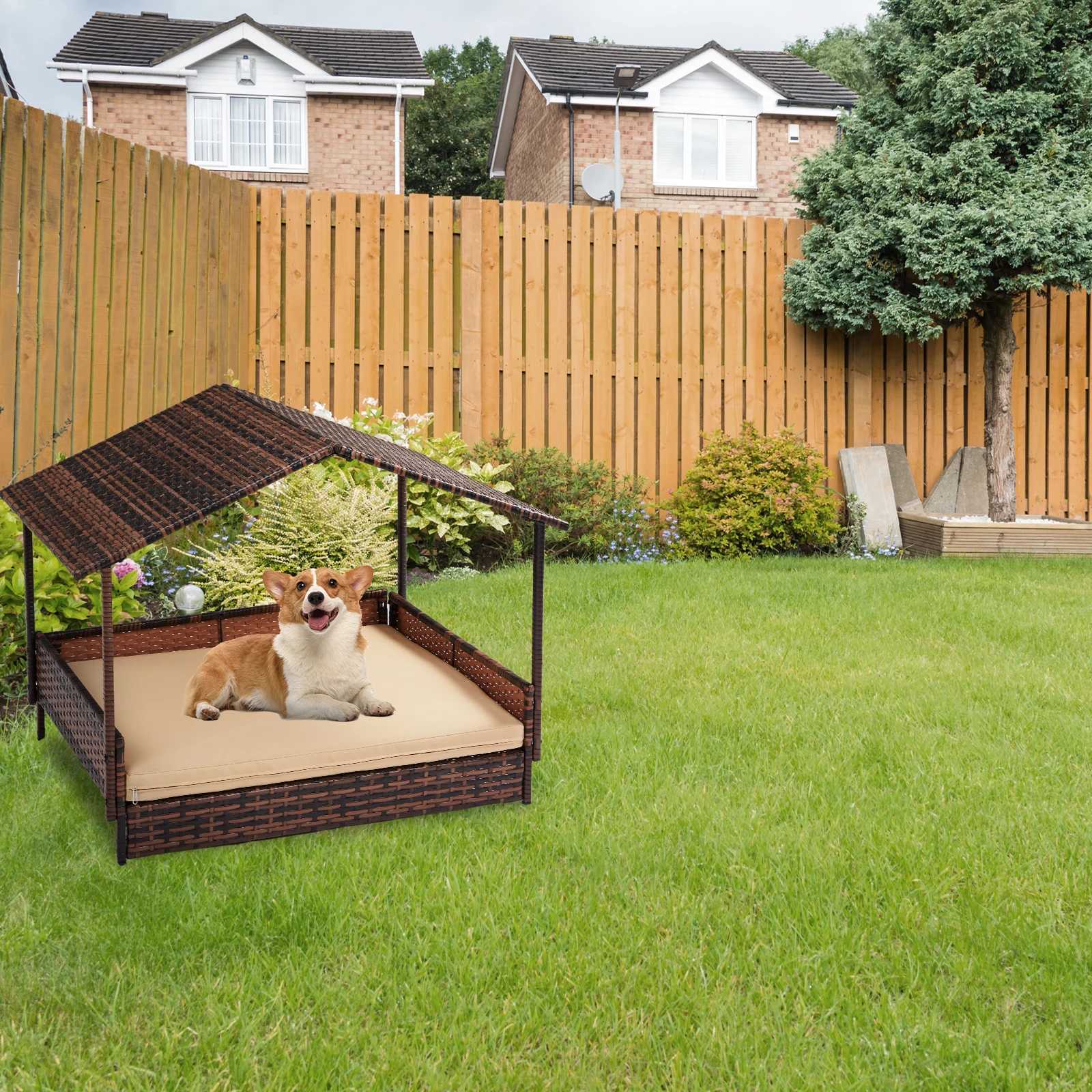 Dog house elevator with roof and washable mat cover Rattan dog bed indoor and outdoor pet house X250412