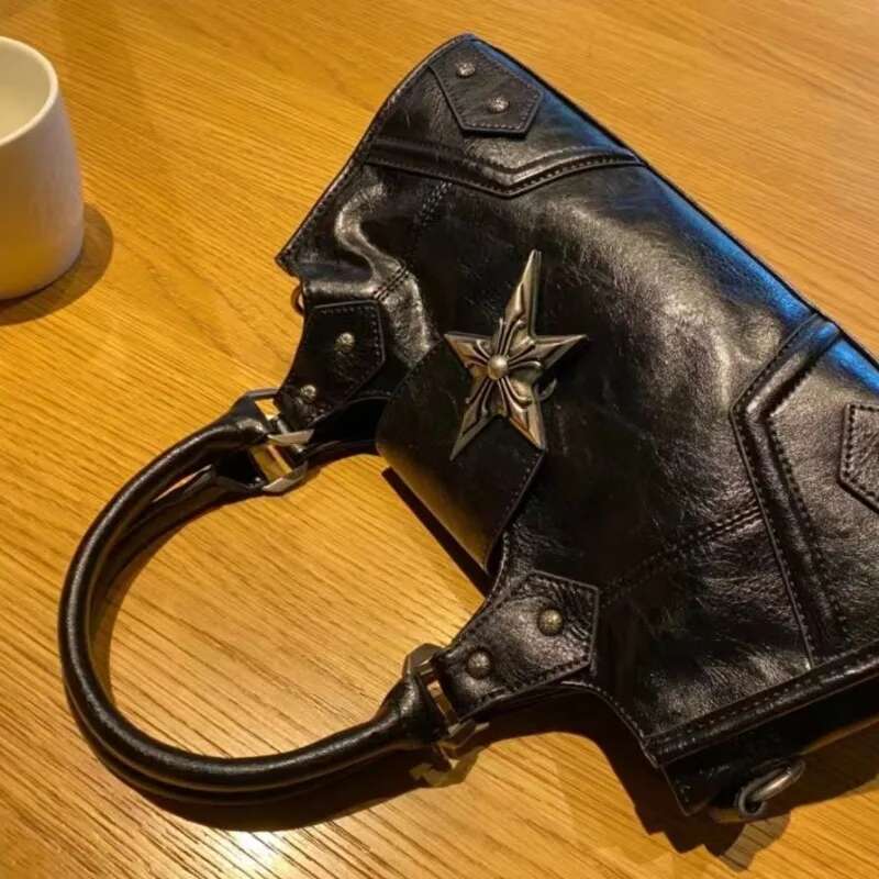 Y2K Gothic Star Girl Black Women Vintage Handbag Fashion Shoulder Bag Large Capacity PU Crossbody Goth Purse Punk Tote Bags