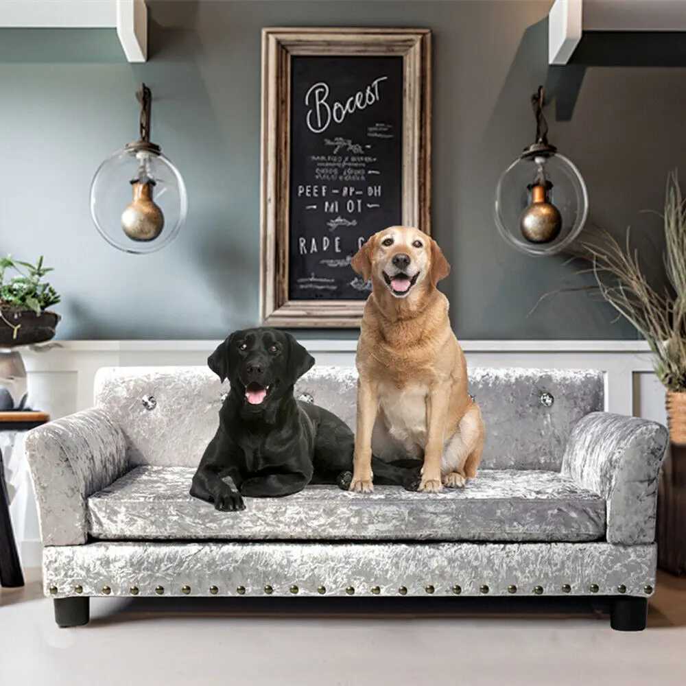 Luxury velvet plush dog sofa bed large pet bed cushioned wooden frame raised dog sofa sofa sofa X250412