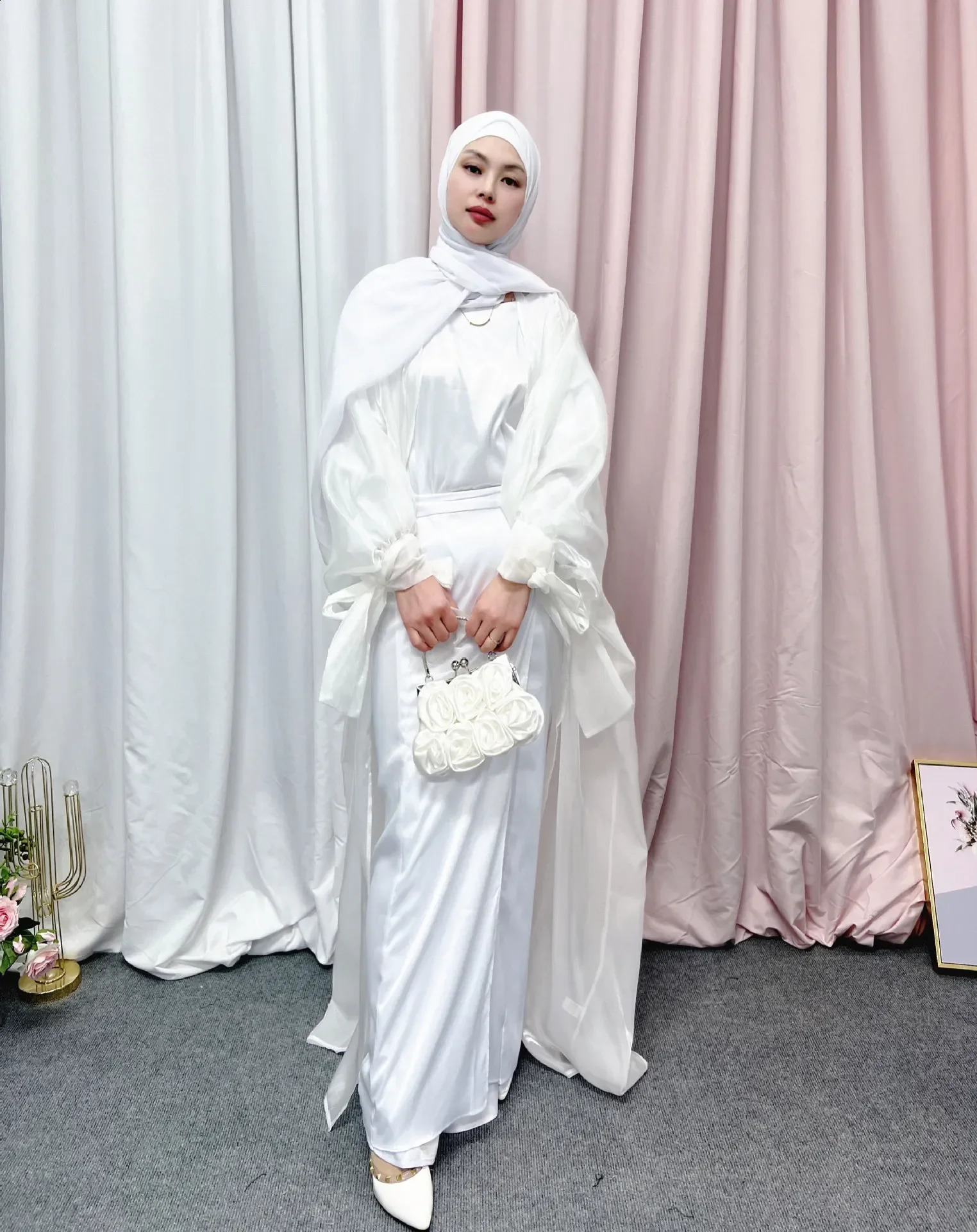 Eid al Fitr Abaya Dubai Fluffy Sleeve Muslim Dress Silk Kaftan Womens Kimono Islamic Abayas African 250411