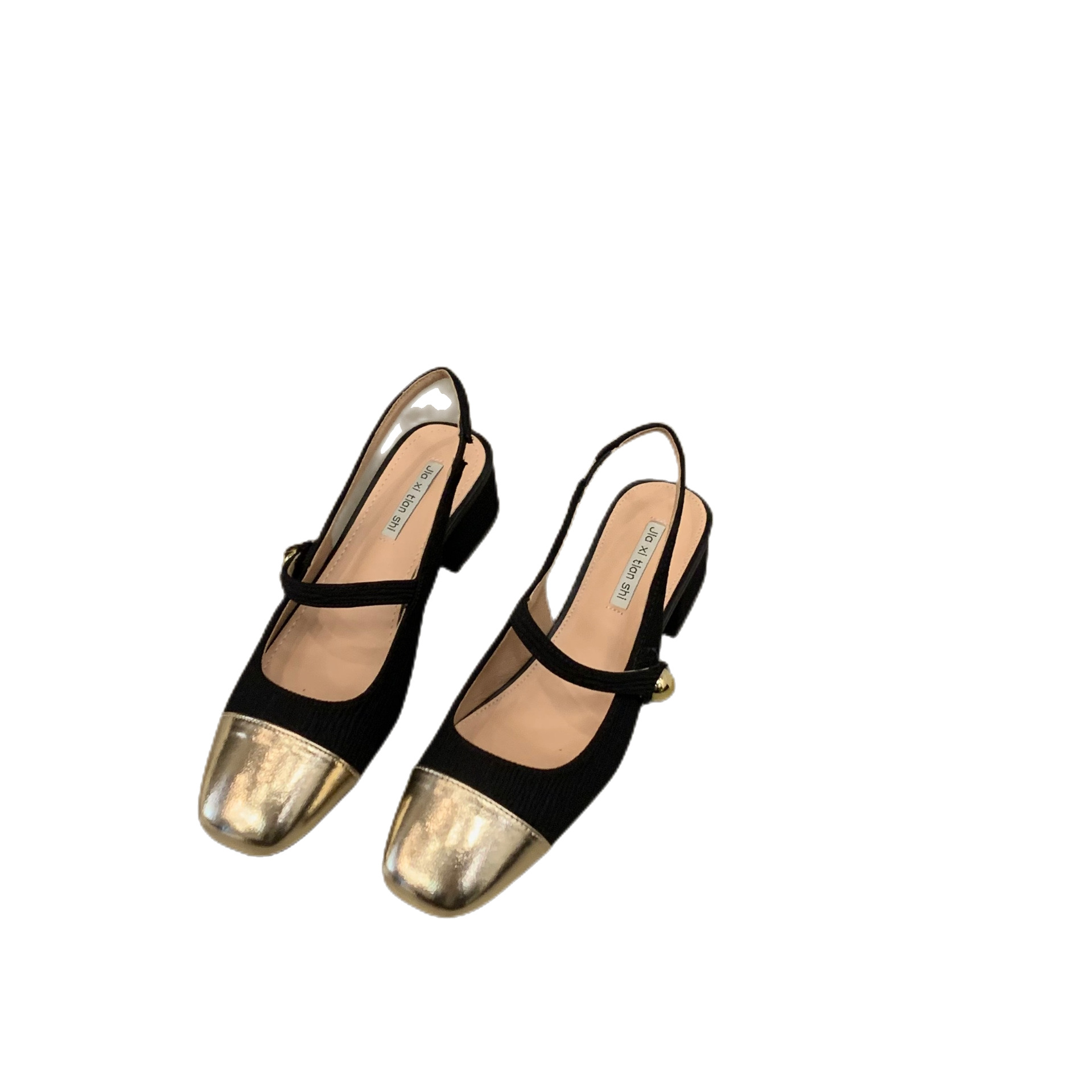 free Shipping Baotou sandals Designer Rear empty high heels Golden square head Thick heeled sandals Wearing casual single shoes outside 2025