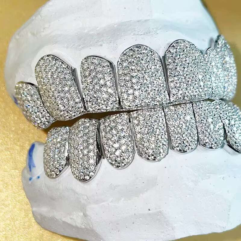 Custom S925 Silver Iced Out VVS Moissanite Grillz Teeth Can Diamond test Men Hiphop Jewelry