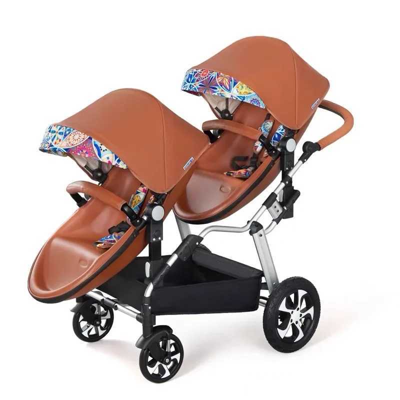New twin baby stroller 2-in-1 foldable PU leather waterproof stroller for two children twin baby stroller 2 W250411