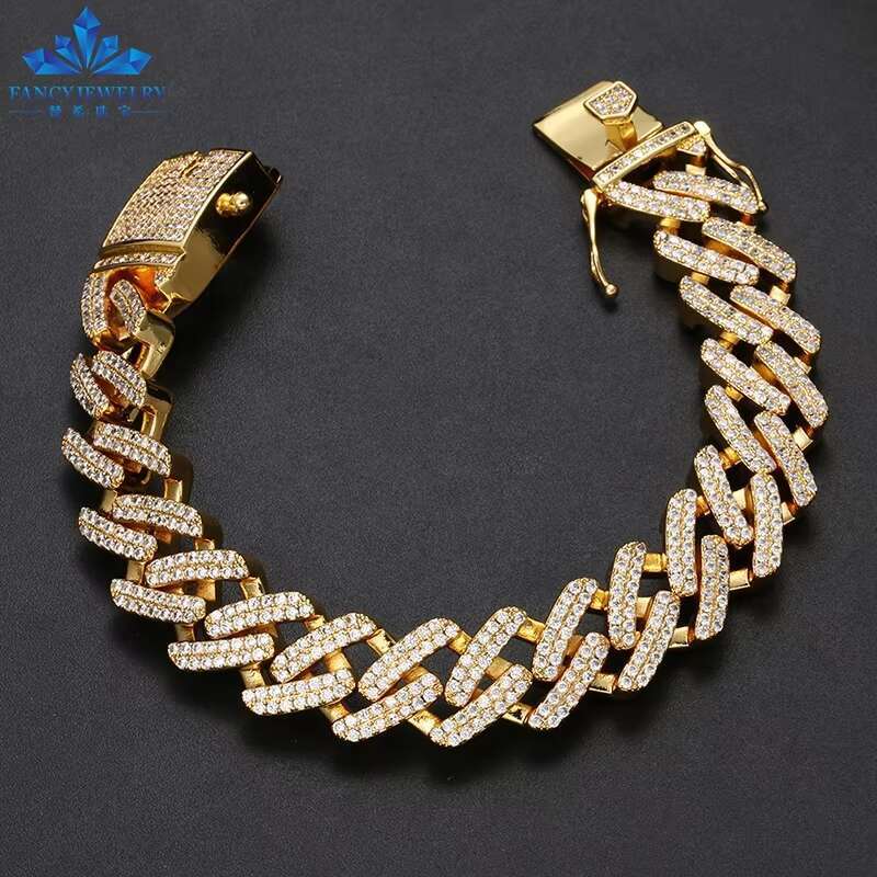 Wholesale 14MM Real Gold Plating Trendy 925 Silver Necklace Moissanite Cuban Link Chain Hip Hop Jewelry Iced Out Cuban Chain