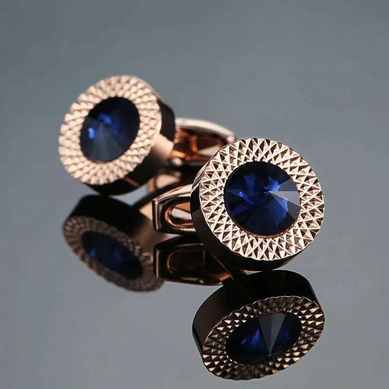 DY New High end Fashion Mens Shirt Cufflinks Luxury Design Silvery Round Blue Crystal CufflinksT250412
