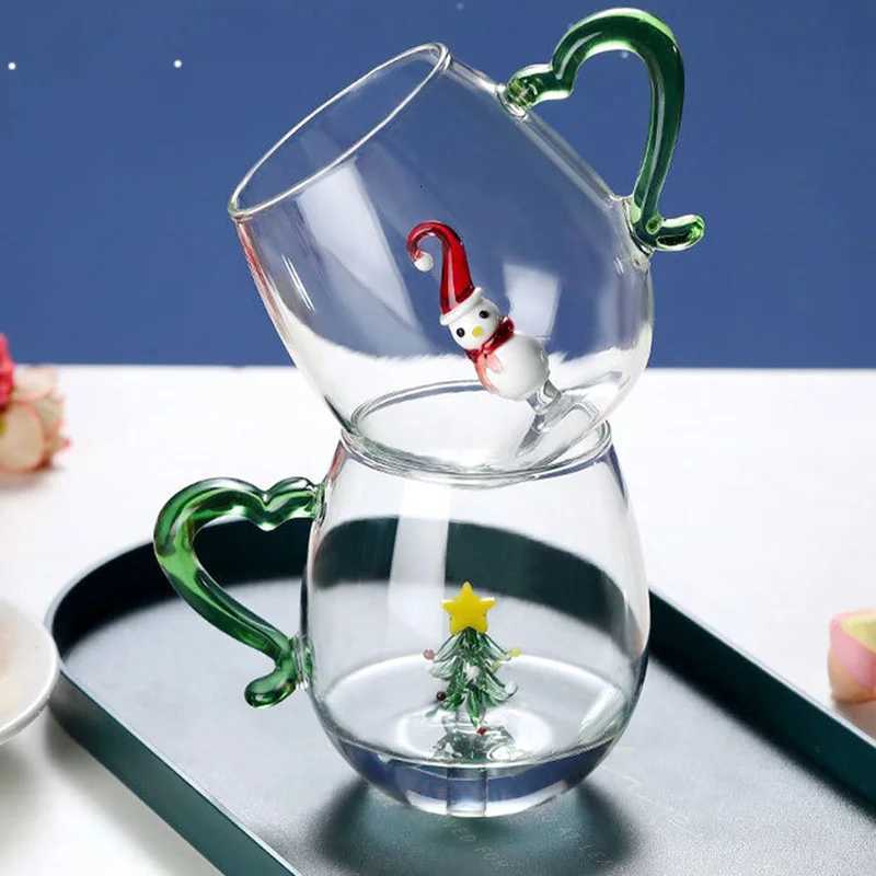 Christmas 350ml Christmas Glass Cup Creative Chriatmas Tree Snowman Animal Shape Single Layer Glass Cups Home Juice Cold Drink Cup Gifts Y251112