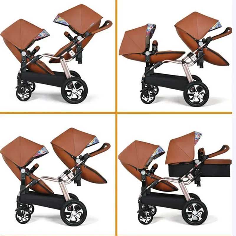 New luxury twin stroller 3-in-1 high landscape new PU leather twin stroller baby stroller twin stroller W250411