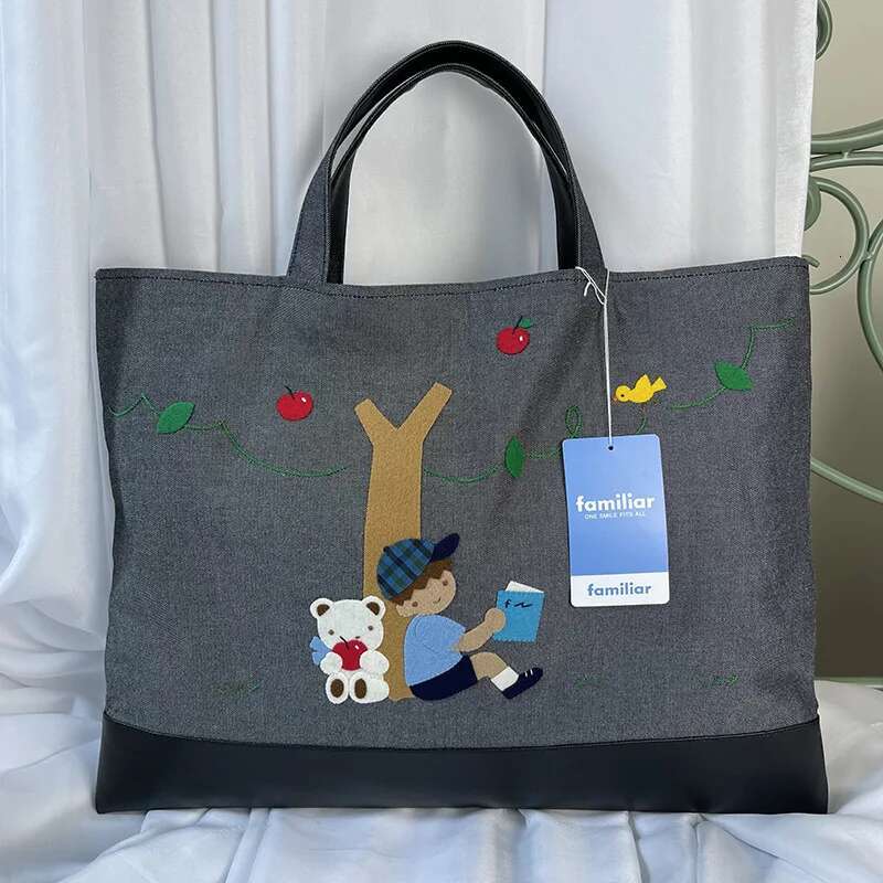 Ladies Cartoon Large Capacity Cloth Bag Handbag Handmade Embroidery Cowboy Tote 583701 583501