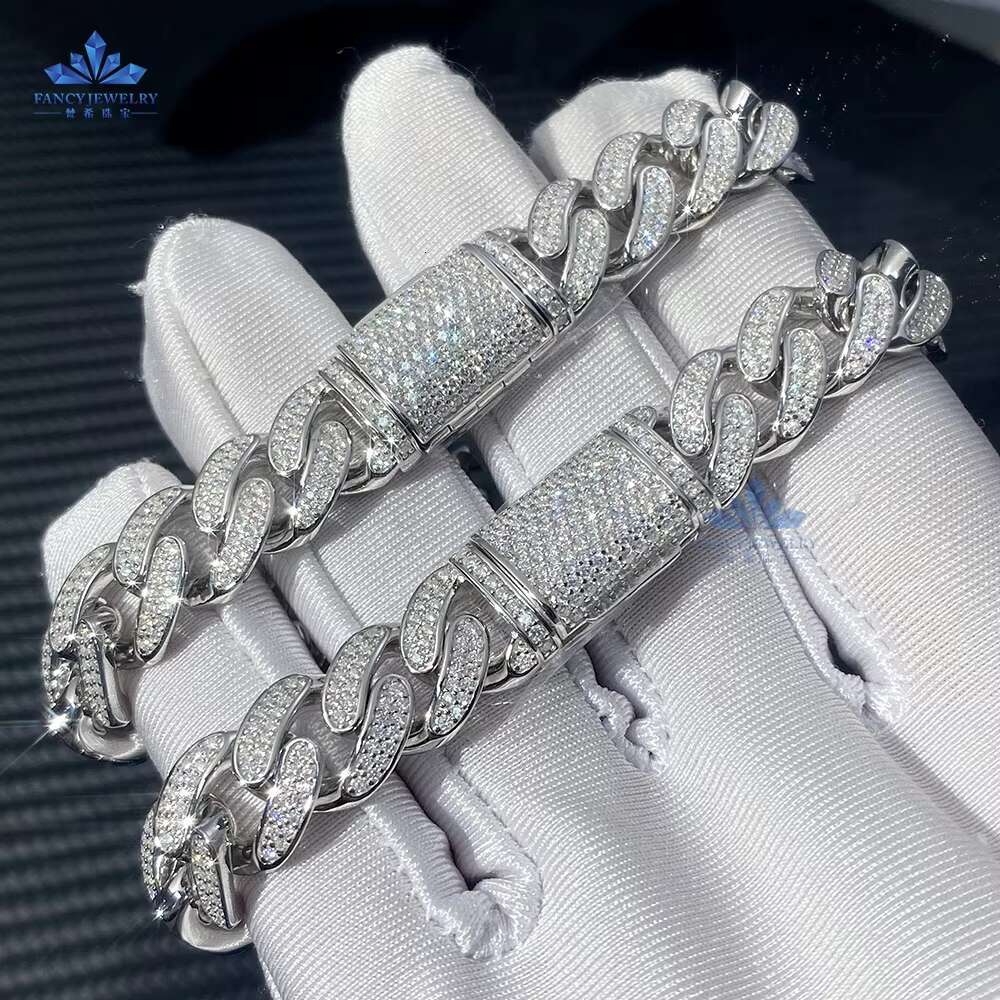 Ready to Ship 8mm 10mm 12mm 925 Sterling Silver GRA Certificate Moissanite Diamond Cuban Link Chain Bracelet