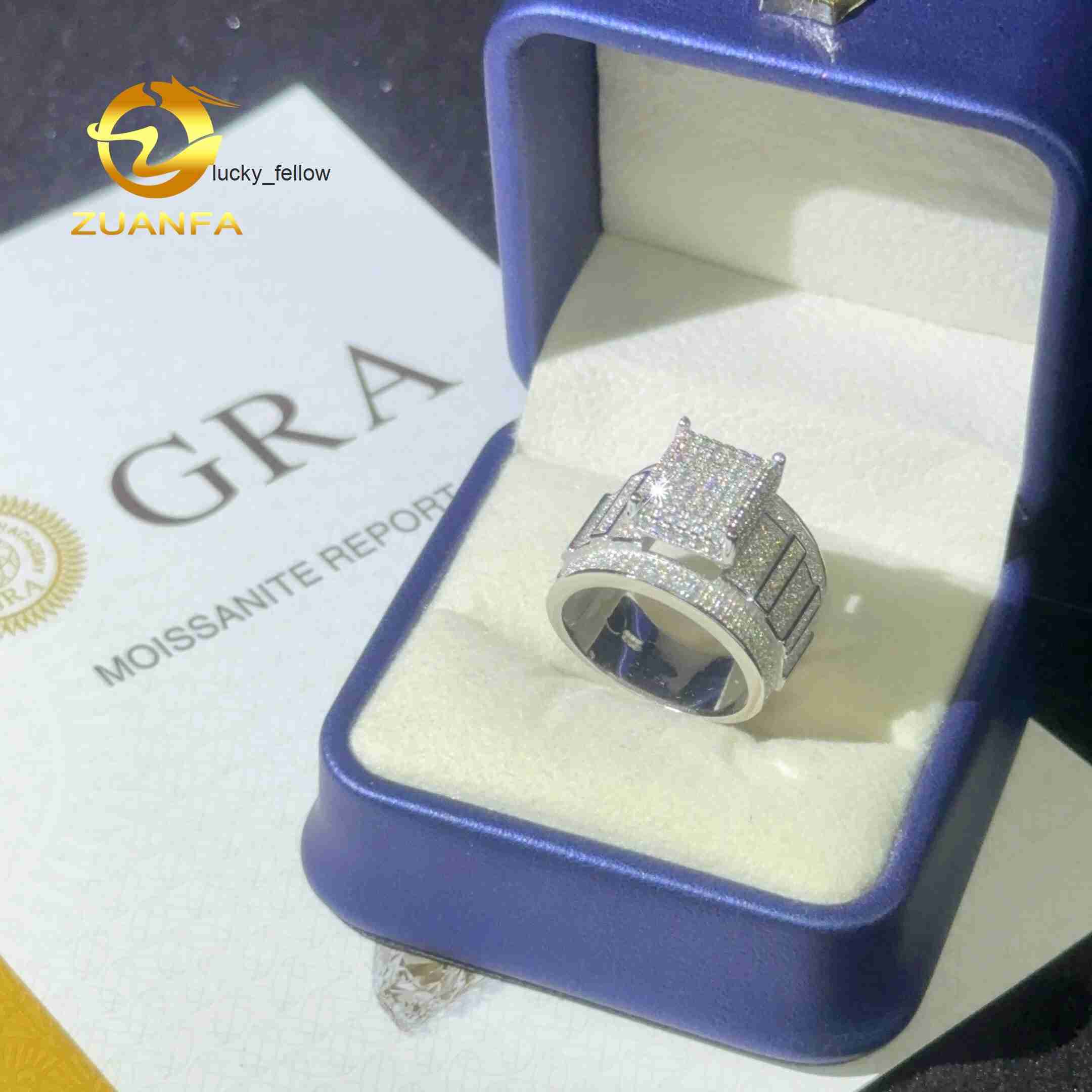 Hot Selling Diamond Rings Men Hip Hop Ring Classic Moissanite 925 Sterling Silver Ice Out Full Moissanite Cuban Ring