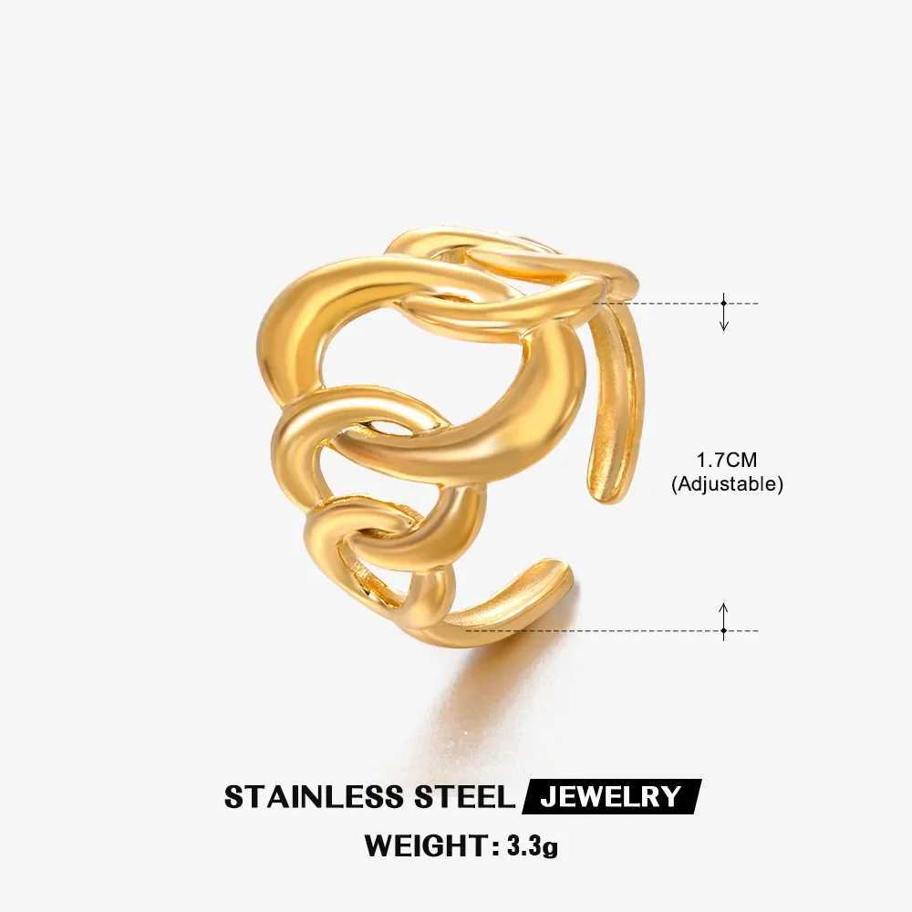 Stainless steel geometric oval adjustable ring suitable for women gold hip-hop fashion oval open ring party jewelry giftXJ250412