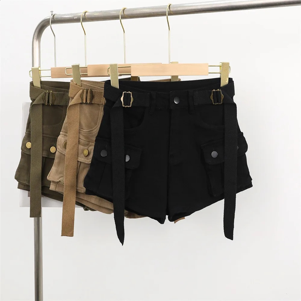 Spring/Summer Solid High Waist Versatile Denim Shorts Womens Simple Work Clothes Wide Leg Shorts Casual Street Clothing Trend 250411