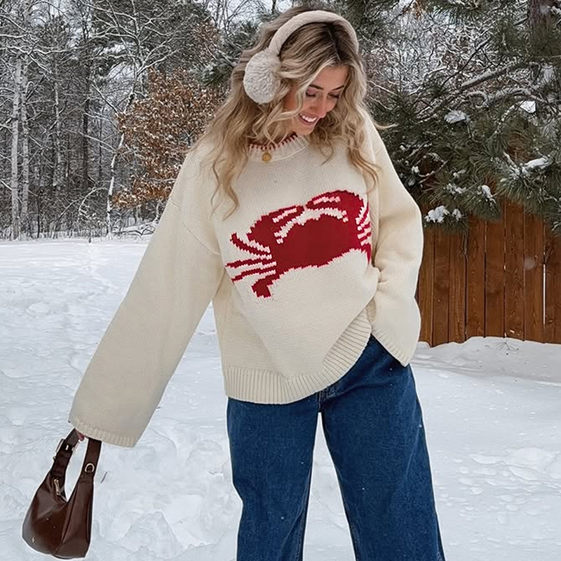 Women's pullover sweater long-sleeved loose-fitting round-neck stylish and versatile cute comfortable best-selling sweater is perfect for festiva