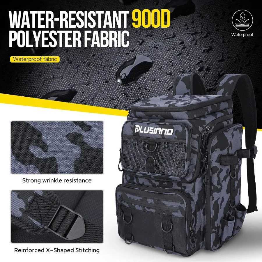 PLUSINNO Fishing Backpack with Rod Holders 42L Large Water-Resistant Fishing Tackle Bag Store Fishing Gear for Fishing Camping Z250411