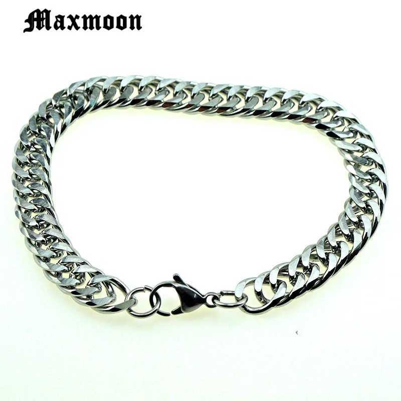 Maxmoon Miami Cuban Stainless Steel Chain Bracelets Men 7mm Flat Curb Bracelet Hip Hop Rock Sports Jewelry Customize WholesaleC250411