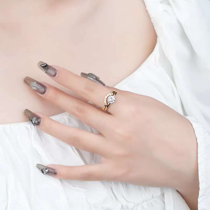 Moissanite 18k Gold Plated Diamond Wedding 925 Sterling Silver Jewelry Women Two Piece Set Rings