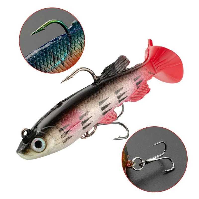 5pcs Soft Rubber Fishing Lure 8cm 14g Bionics 3D Eyes Swimbait with Double Jig Head Hook Artificial Fishing Wobblers T Tail Bait Z250411