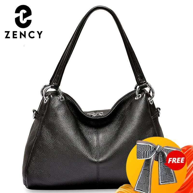 Designer Bag Zency Fashion Hobos 100% Genuine Leather Soft Skin Women Shoulder Bag Classic Black Elegant Lady Crossbody Purse Tote Handbag