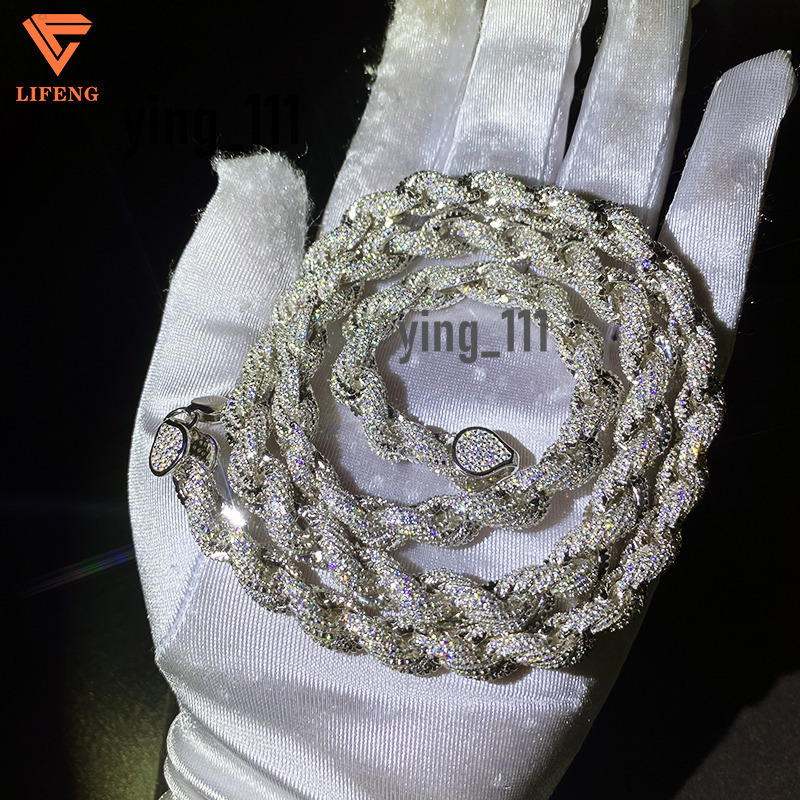 New Arrival Fashion Jewelry Popular White Gold Plated S925 Iced Out 8mm Vvs Moissanite Hip Hop Rope Chain Necklace for Men