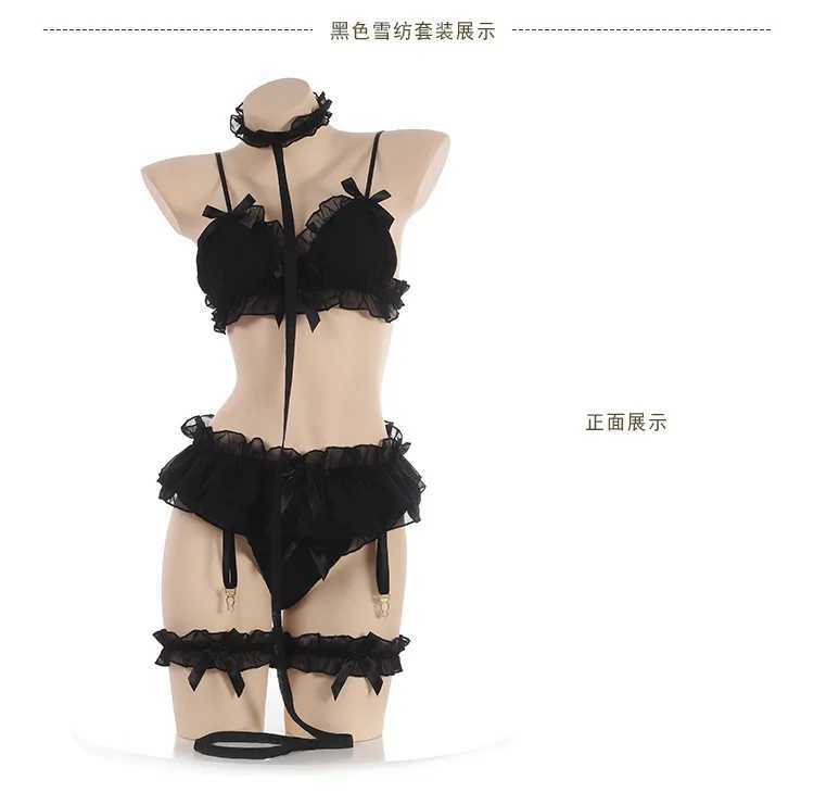 Japanese womens lingerie set Bdsm clothing lace pleated lingerie Kawaii clothing garter straps maids transparent exotic pajamas W250412