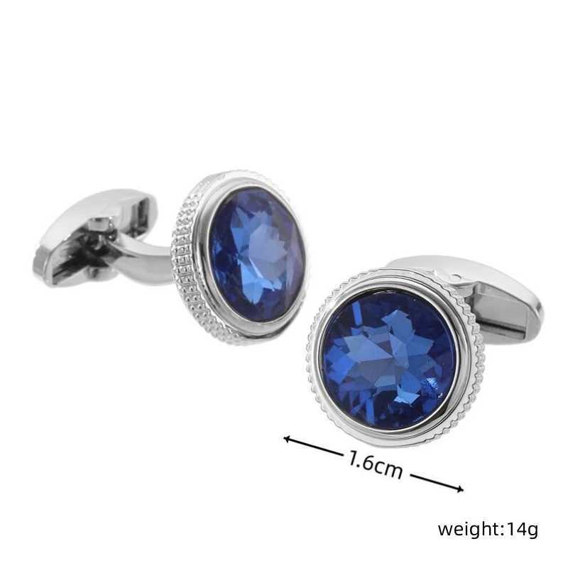 High end metal cufflinks mens French shirt luxury round blue crystal cufflinks wedding accessories jewelry giftsT250412