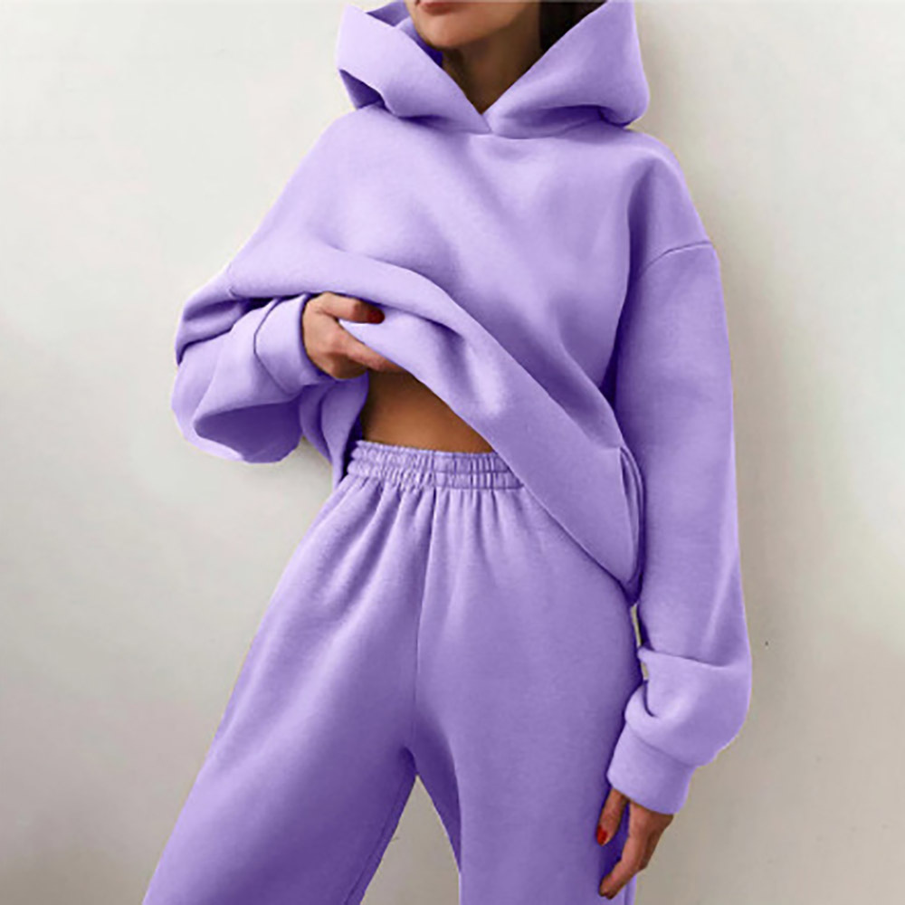 Women's Two Piece Pants Tracksuit Suit Autumn Fashion Warm Hoodie Sweatshirts Pieces Solid Casual Hoody Pullovers Long Pant Sets