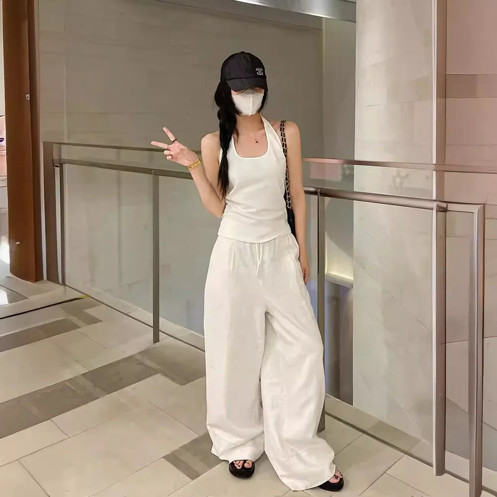 Washed White Linen Pants Loose Wide Leg Casual Thin Cotton Linen Pants Women Summer Linen Walking Pants Comfortable Loose Fit 250411