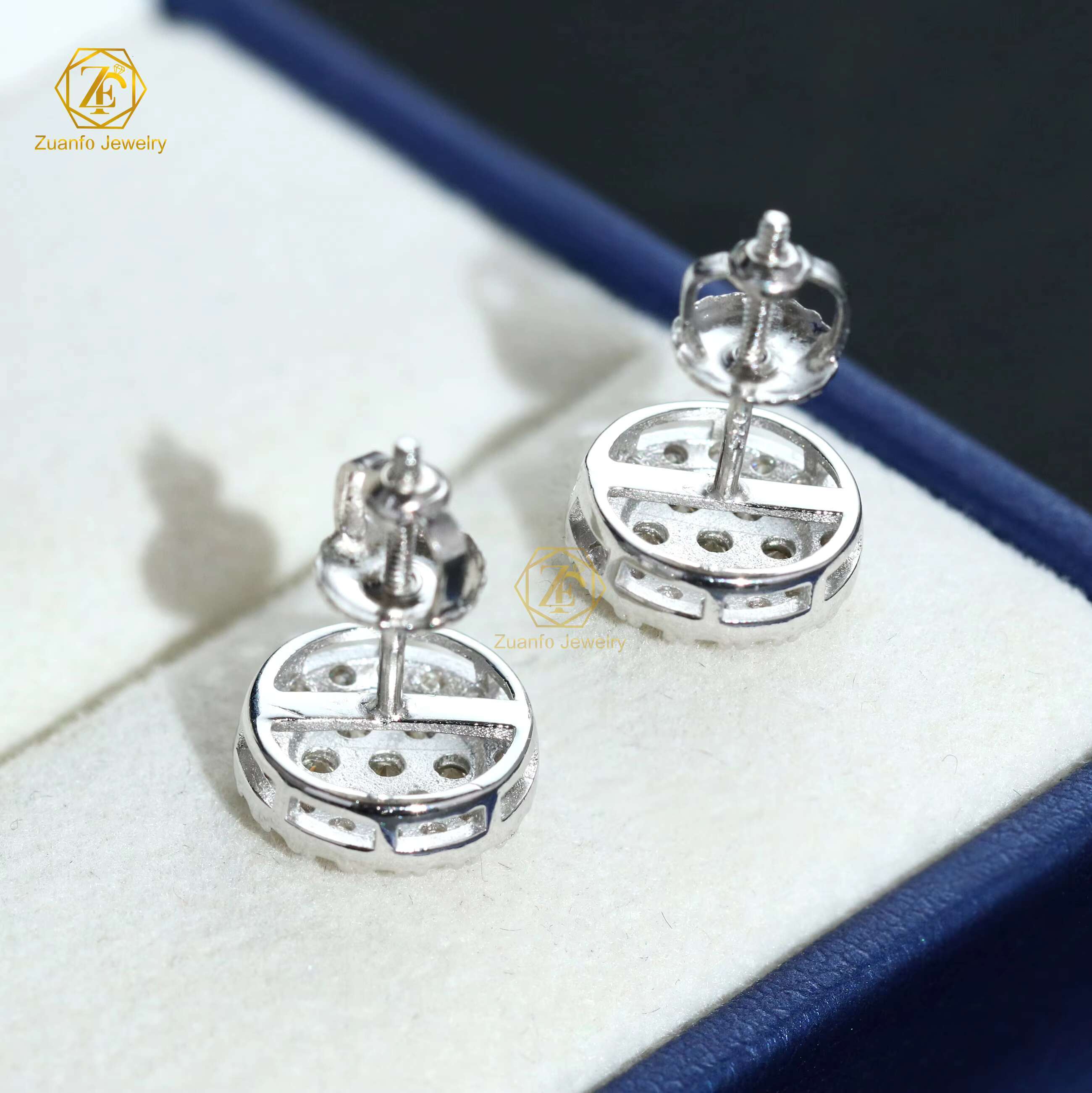 Hot Selling 925 Sterling Silver Hip Hop Style 5MM 6.5MM 8MM Round Moissanite Diamond Stud Earrings with Halo Design
