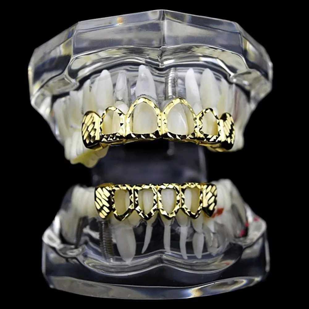 TOPGRILLZ New Gold Silver Hollow Open Dlampnd Cutting 6 Teeth Top and Bottom Grill Bracket Hat Hip Hop Grill Set Party Jewelry W250412