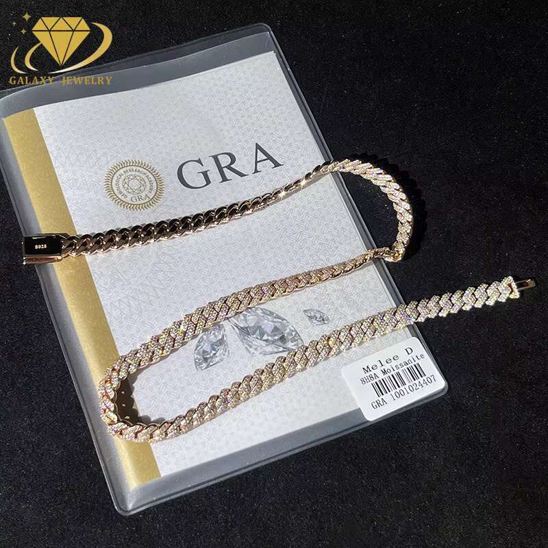 Hip Hop Custom Vvs Moissanite Cuban Link Chain Fashion Jewelry Iced Out 925 Silver 8mm 10mm 12mm Rose Gold Cuban Link Chain