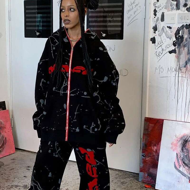 Street Wear Y2k Street Brand Retro Zipper Hoodie Printed Oversized Sportswear New Fashion 2000S Commuting Casual Jacket