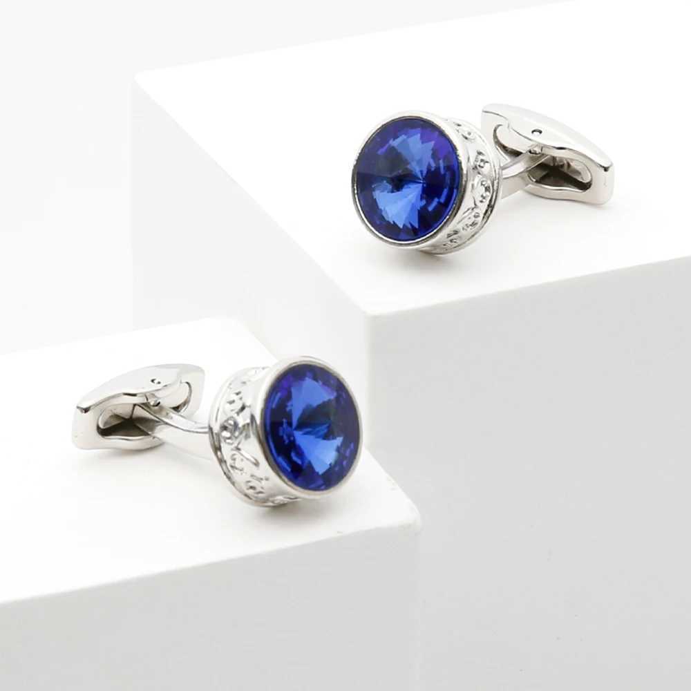 Mens cufflinks TOMYE XK22S062 personalized luxury blue crystal round silver formal cufflinks wedding gift buttons jewelryT250412