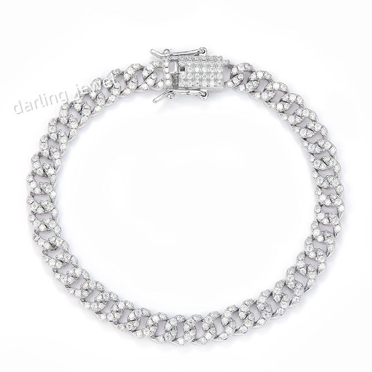 Hip Hop Wholesale Single Row 6mm 925 Wide Cuban Link Necklace with Moissanite Diamond Cuban Chain Jewelry
