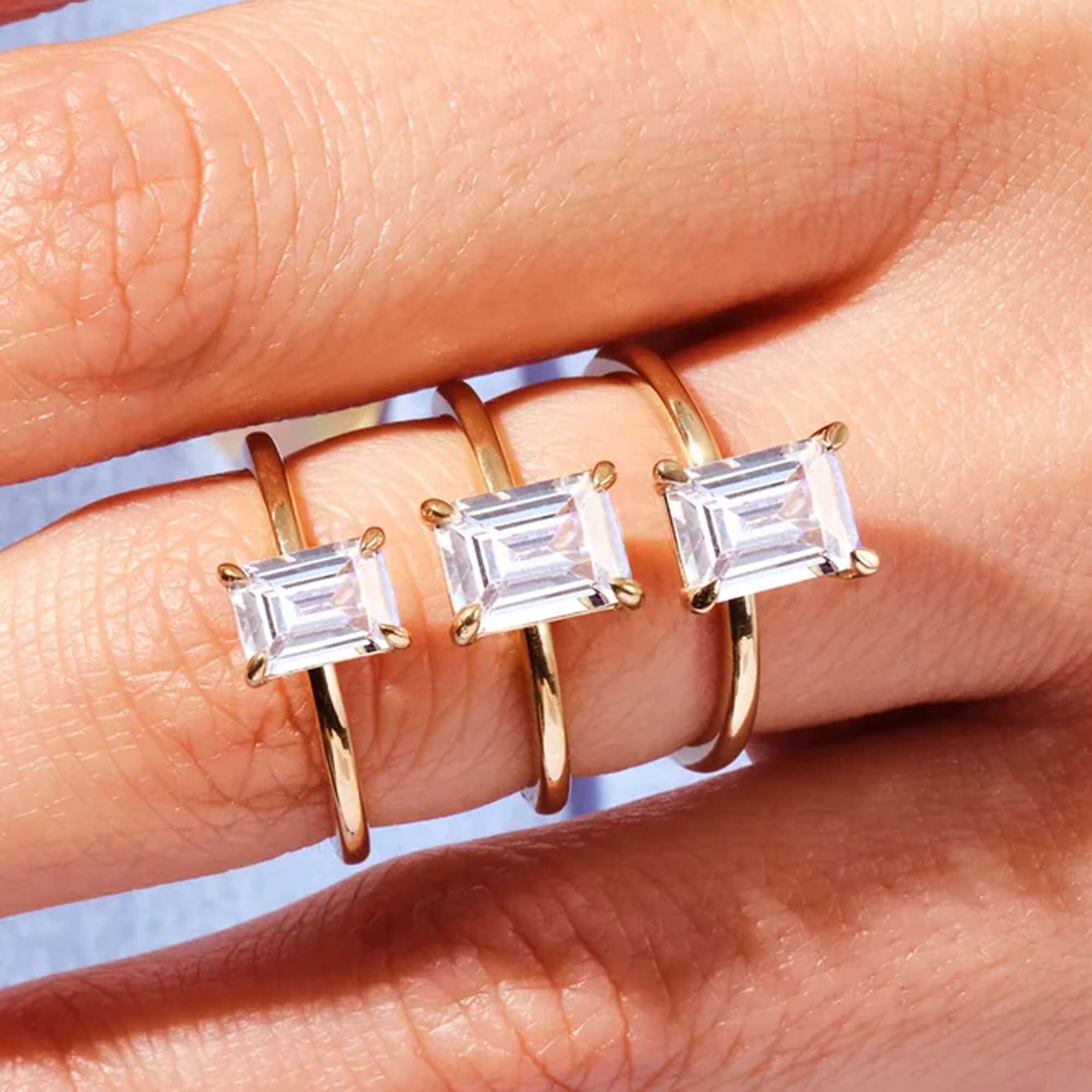 14K Gold Plated 925 Sterling Silver Radiant Emerald Cut 3ct Moissanite Wedding Ring for Women