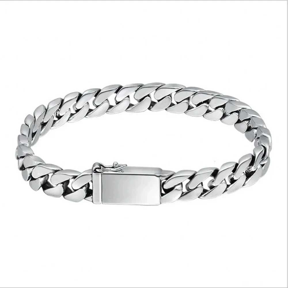 100% S925 Sterling Silver Bracelet 8MM Punk S925 Silver Jewelry Never Fade Carry certificate Men Women Jewelry GiftsC250411