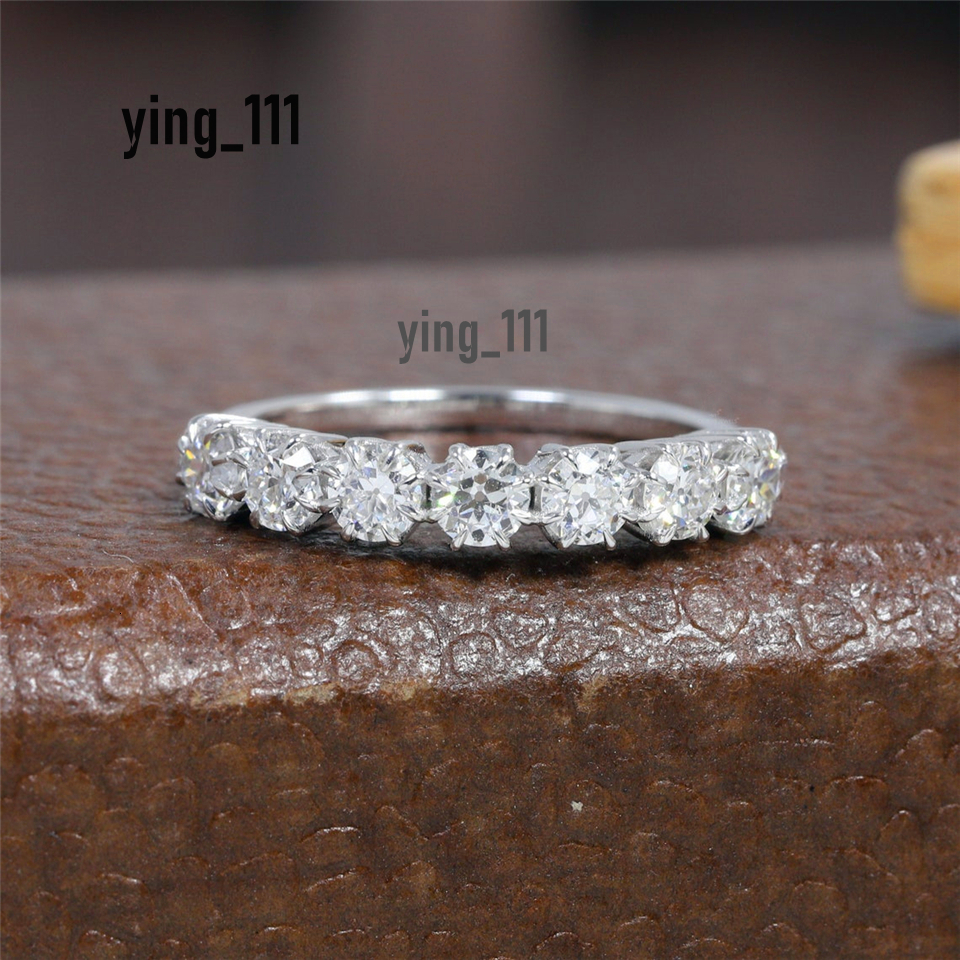 Elegant Jewelry 18K White Gold 7 Stone Lab Diamond Halo Engagement Ring for Women 3.5mm Round Cut