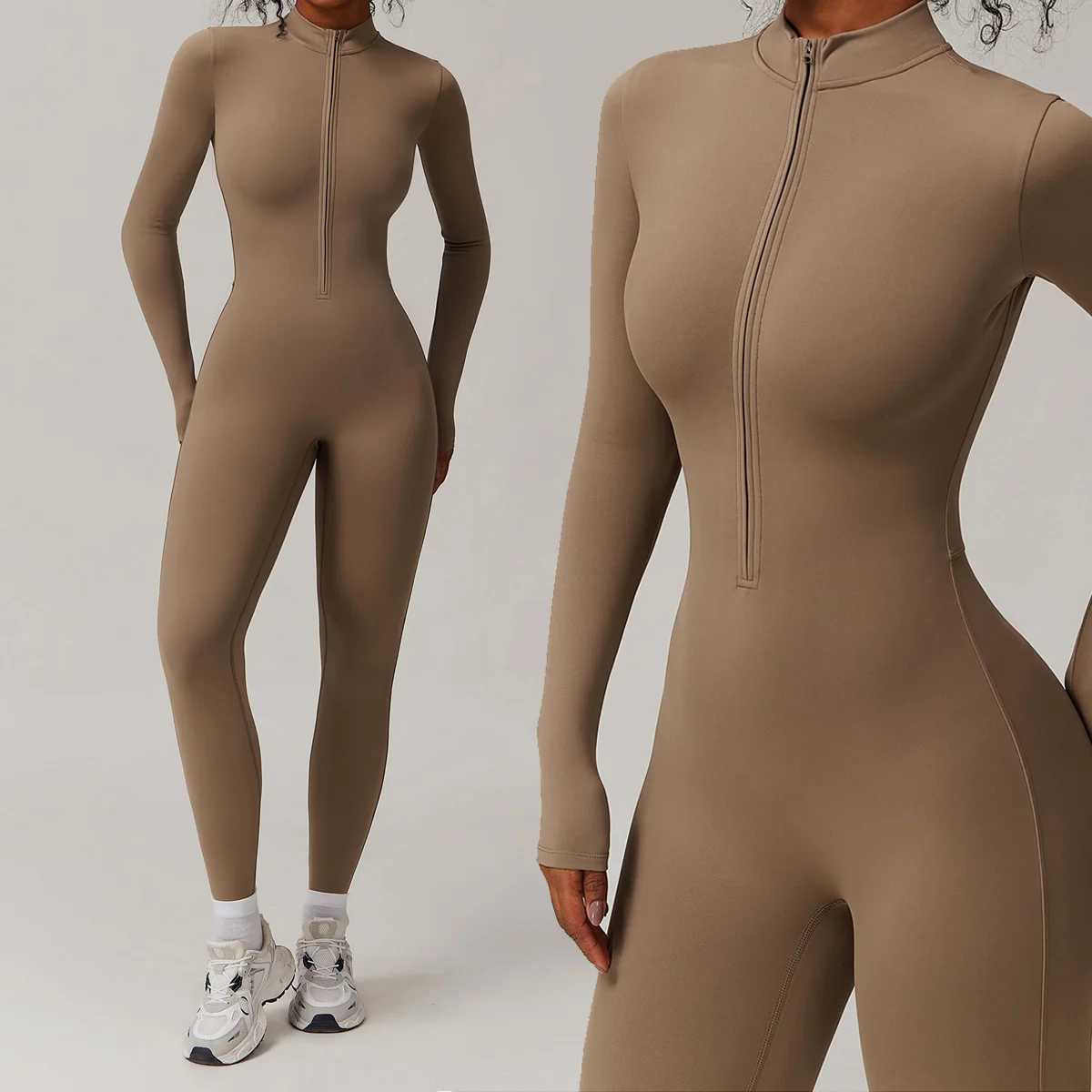 Zipper Workout Jumpsuit Sports Overalls Women Gym Clothing Running Long Sleeves Fitness Gym Tracksuit Short Sportswear Yoga Set J251112