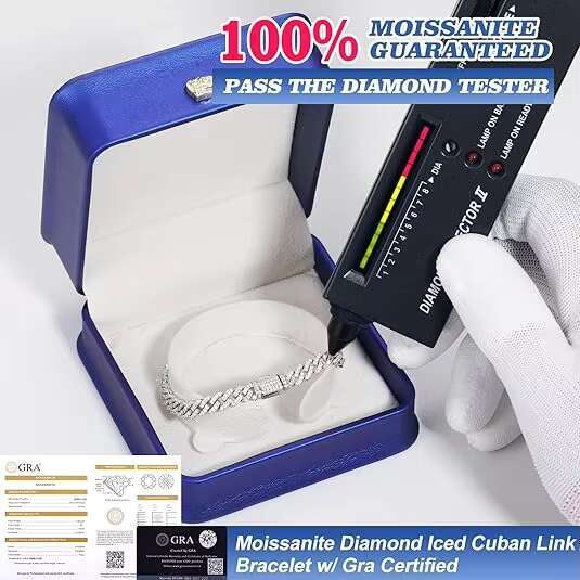 6mm White Gold 925 Sterling Silver VVS Moissanite Diamond Cuban Link Chain Bracelet Iced Out Mossanite Jewelry for Men Women